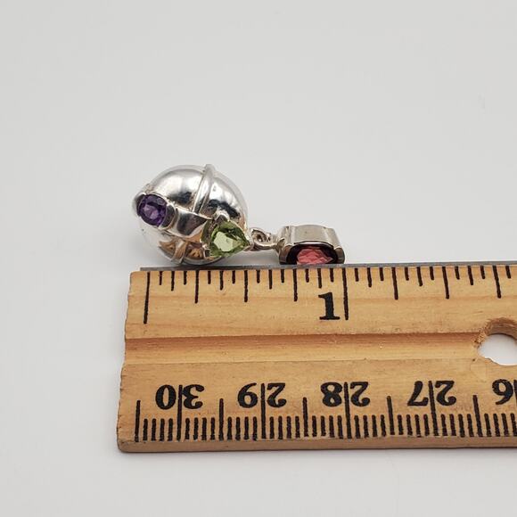 Vintage 925 Sterling Silver Multistone Post Earrings Amethyst Peridot Garnet - Picture 5 of 6